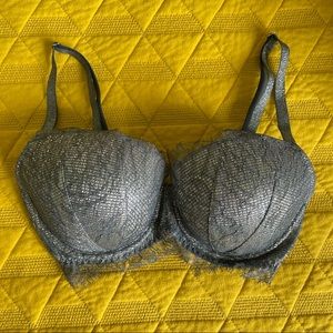 Silver Gray Lace Victoria’s Secret Dream Angels Lined Demi Bra Size 32DD